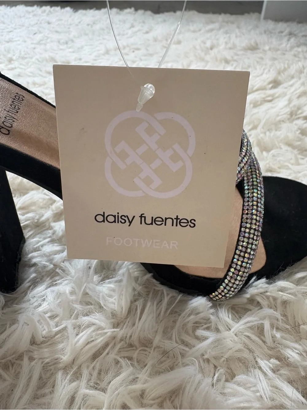 Daisy Fuentes Black Suede Block Heels with Crystal Straps